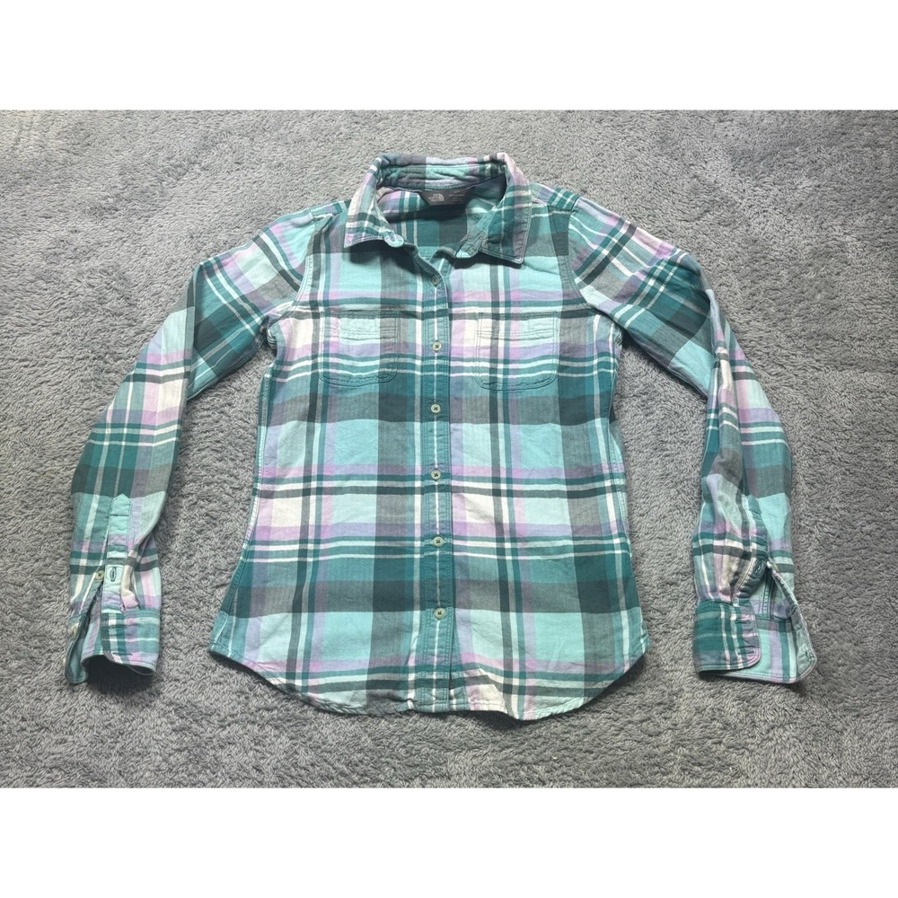 The North Face Button Up Shirt Women's XS Green Multicolor Plaid  Outdoor Hiking